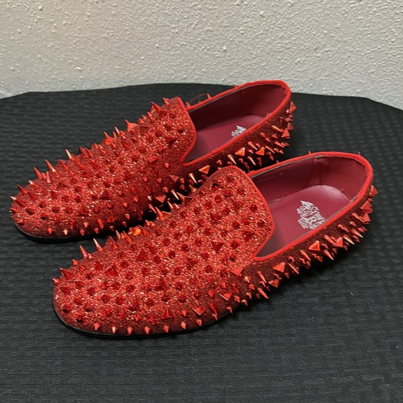 Royal Shoes Red Spikes Red Bottoms Mens Smoking Slip-on Dress Shoes Sizes 9 EUC main image 8